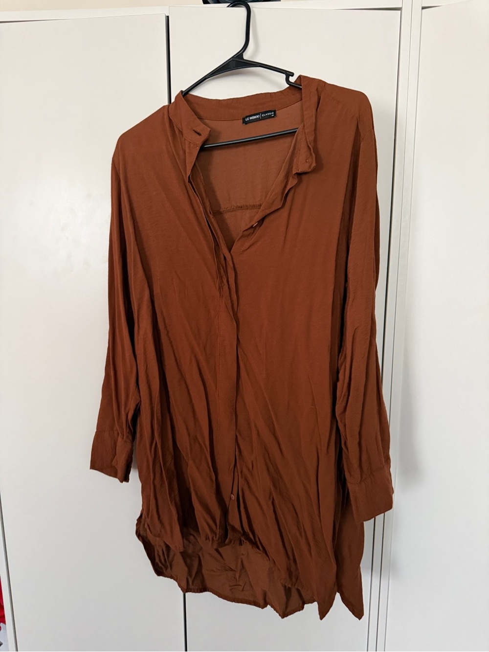 Long Rust Brown Button-Front Shirt